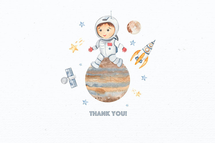 手绘插画卡通清新可爱太空宇航员火箭PNG免抠无背景素材图案10