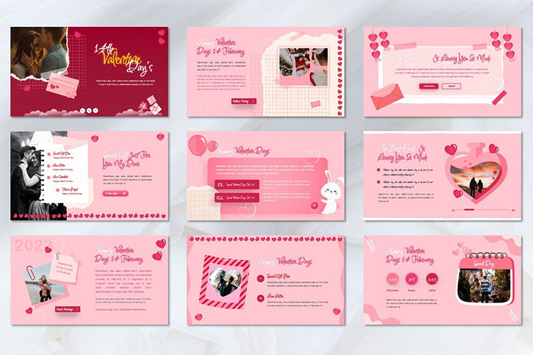情人节粉色甜美可爱主题创意公司企业节日PPT设计素材模版03