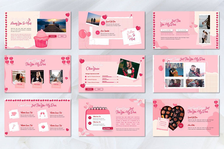情人节粉色甜美可爱主题创意公司企业节日PPT设计素材模版04