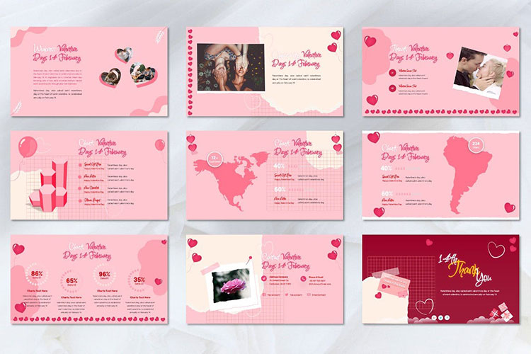情人节粉色甜美可爱主题创意公司企业节日PPT设计素材模版05