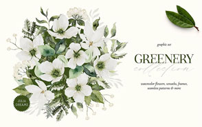 手绘水彩清新绿叶花卉植物PNG免抠无背景壁纸卡片底纹素材