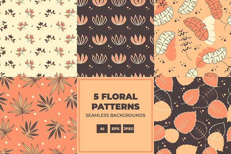 清新花卉植物叶子复合AI/JPG矢量背景纺织品包装设计素材01