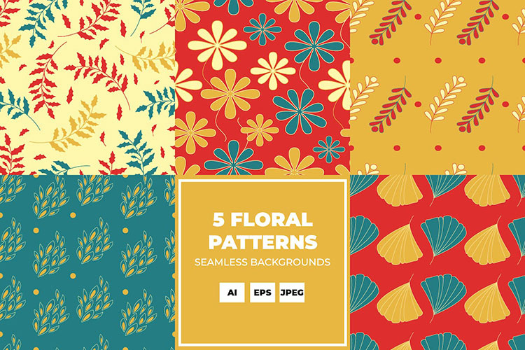 清新花卉植物叶子复合AI/JPG矢量背景纺织品包装设计素材10
