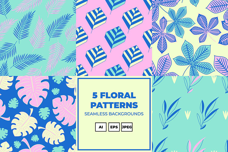 清新花卉植物叶子复合AI/JPG矢量背景纺织品包装设计素材05