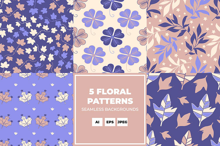 清新花卉植物叶子复合AI/JPG矢量背景纺织品包装设计素材06