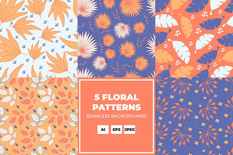 清新花卉植物叶子复合AI/JPG矢量背景纺织品包装设计素材07