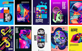 80个色彩明快时尚潮流音乐主题AI/EPS矢量海报设计素材模板