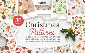 36种时尚清新可爱圣诞节日PNG无缝包装海报背景底纹纹理素材