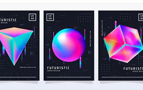 36款梦幻潮流时尚科技酷炫AI矢量三联海报宣传招贴设计素材