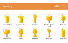 70枚扁平化啤酒饮品主题AI/EPS/PNG/SVG矢量icon图标素材
