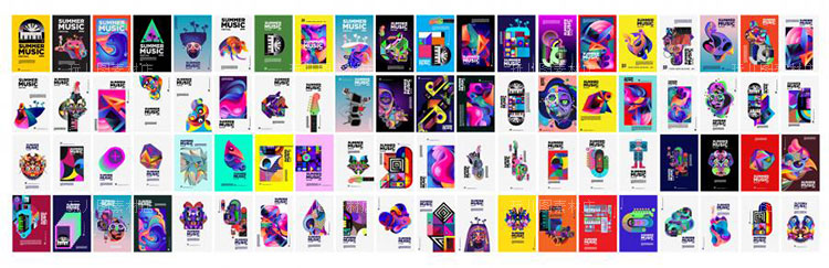 80个色彩明快时尚潮流音乐主题AI/EPS矢量海报设计素材模板01