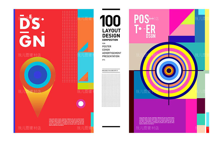 100个创意色彩图形构成海报封面传单AI矢量设计素材模板02