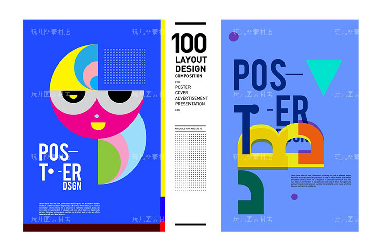 100个创意色彩图形构成海报封面传单AI矢量设计素材模板03