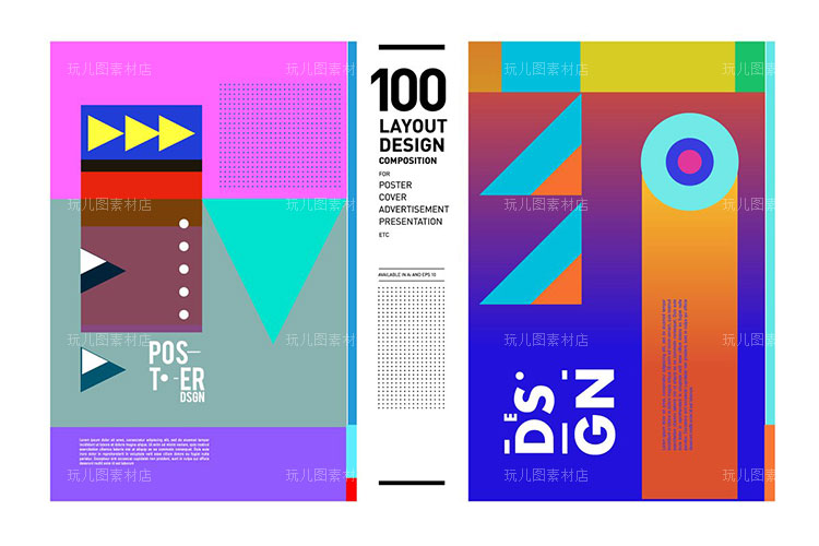 100个创意色彩图形构成海报封面传单AI矢量设计素材模板04