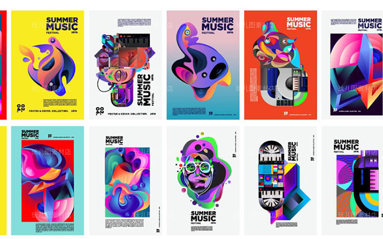 80个色彩明快时尚潮流音乐主题AI/EPS矢量海报设计素材模板05