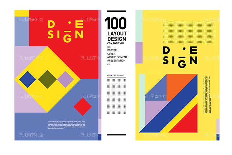 100个创意色彩图形构成海报封面传单AI矢量设计素材模板05