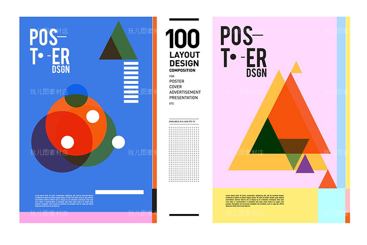 100个创意色彩图形构成海报封面传单AI矢量设计素材模板06