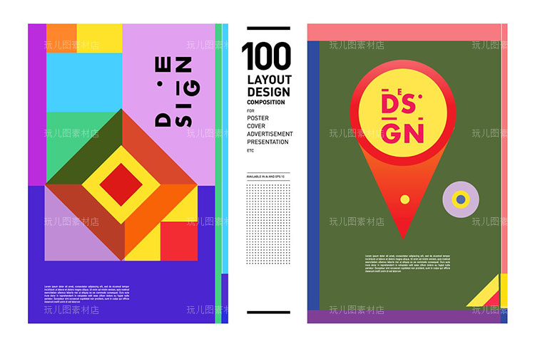 100个创意色彩图形构成海报封面传单AI矢量设计素材模板07