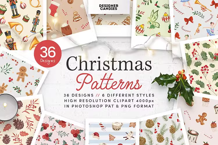 36种时尚清新可爱圣诞节日PNG无缝包装海报背景底纹纹理素材02