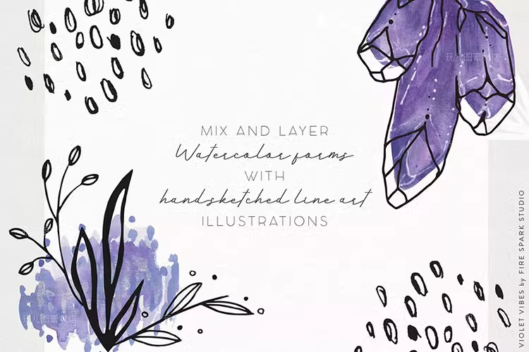 紫罗兰色时尚水彩手绘图形PNG免抠设计素材图形Violet Vibe 02