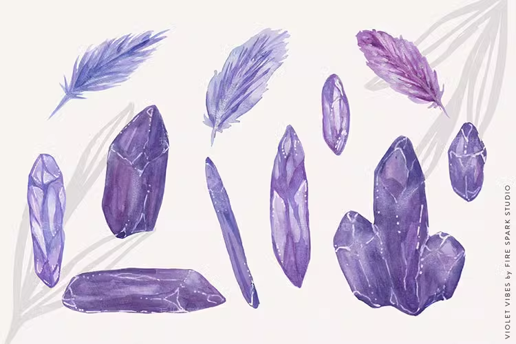 紫罗兰色时尚水彩手绘图形PNG免抠设计素材图形Violet Vibe 03