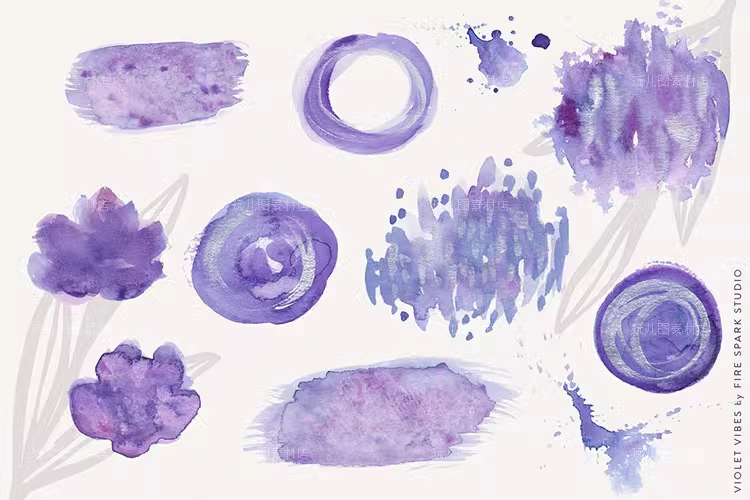 紫罗兰色时尚水彩手绘图形PNG免抠设计素材图形Violet Vibe 06