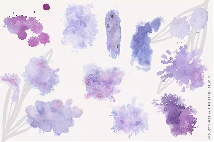 紫罗兰色时尚水彩手绘图形PNG免抠设计素材图形Violet Vibe 07