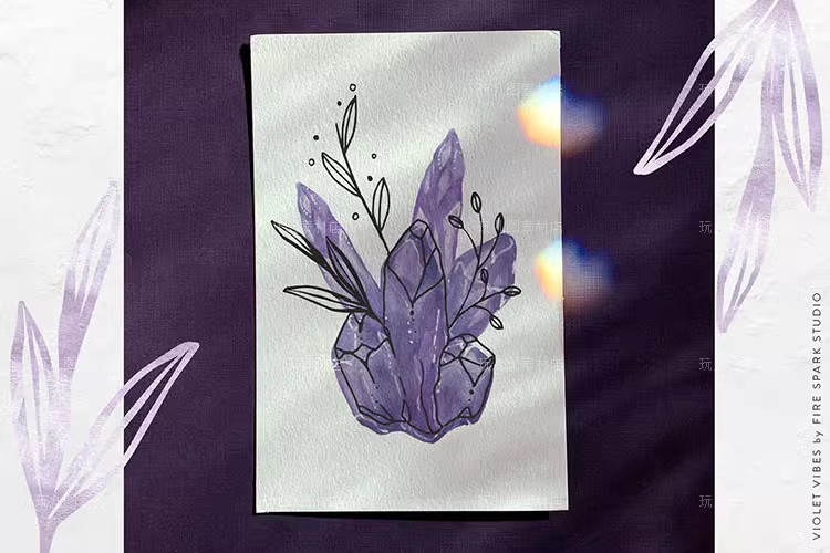 紫罗兰色时尚水彩手绘图形PNG免抠设计素材图形Violet Vibe 09