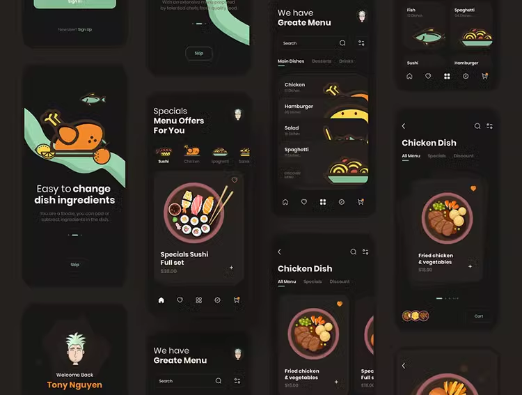 XD/PSD格式完美的App UI用于食品餐饮Foochi送餐素材模板07
