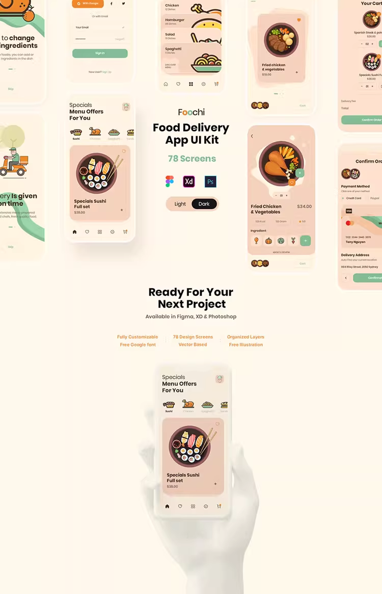 XD/PSD格式完美的App UI用于食品餐饮Foochi送餐素材模板09