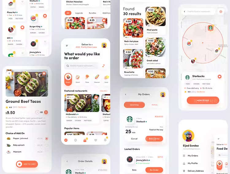 XD/SKETCH格式美食食品交付配送移动App应用UI套件素材模板06