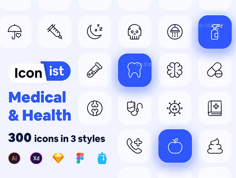 300个医疗和健康主题AI/EPS/PNG/SVG矢量免抠icon图标素材集01