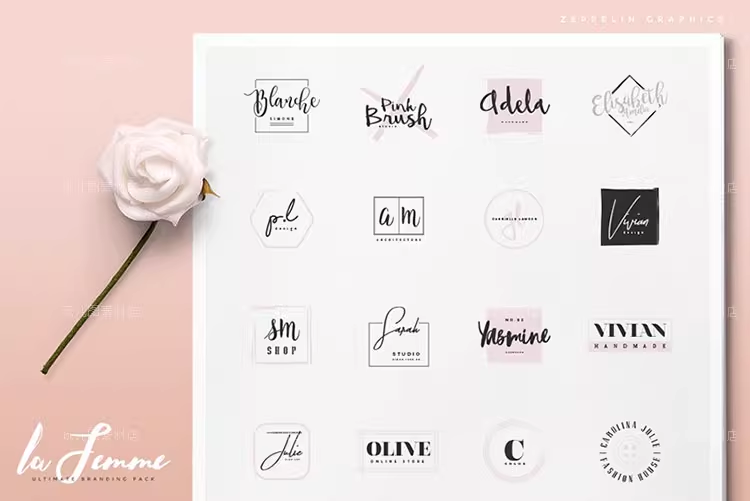 250个女性甜美简约风格品牌Logo标志AI/EPS/PSD设计素材模板