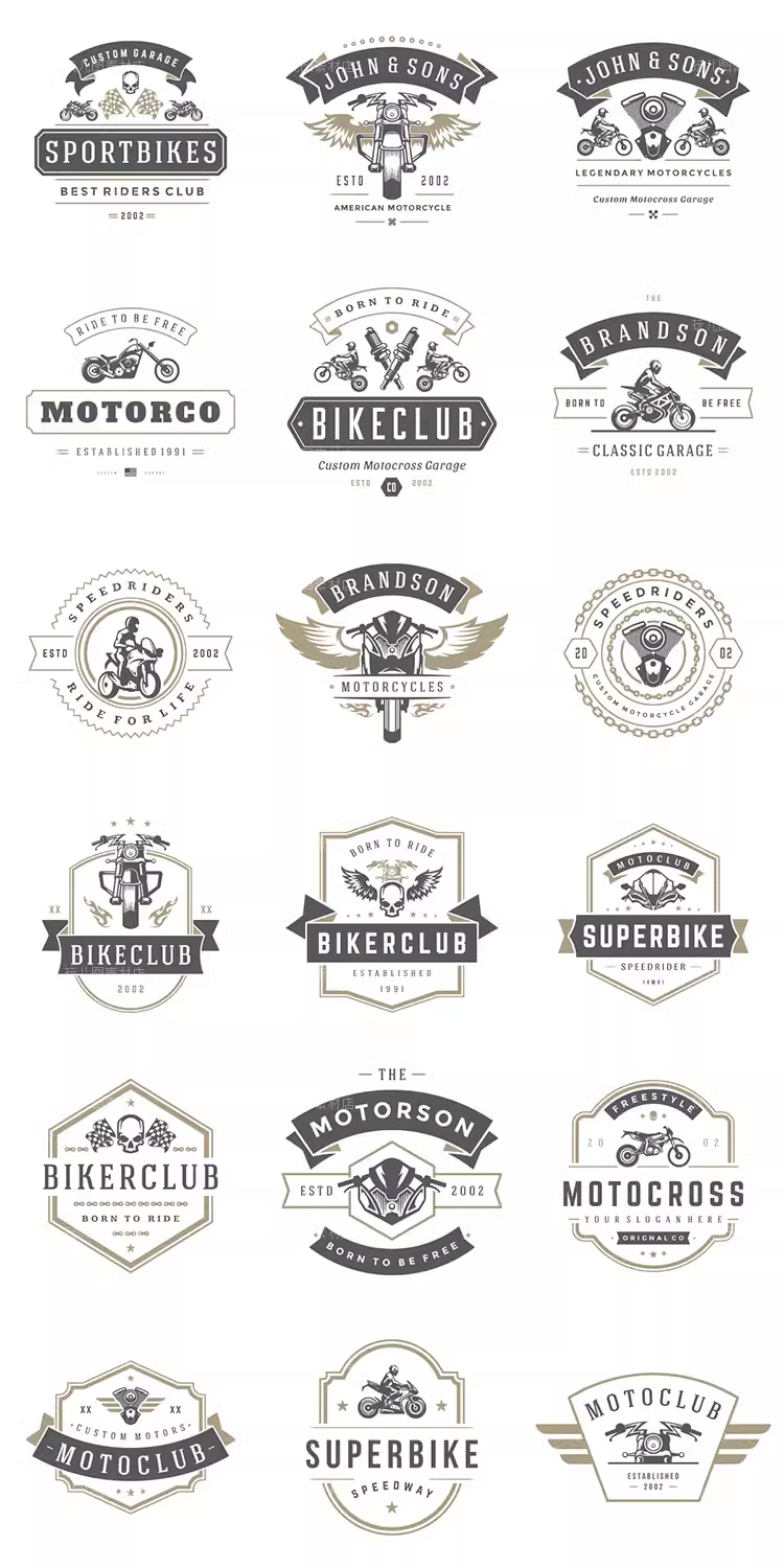 50款复古摩托车Logo标志AI/EPS/PSD矢量分层徽章设计素材模板03