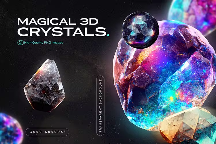 精英璀璨多颜色3D宝石水晶PNG免抠无背景手机壁纸素材图形01